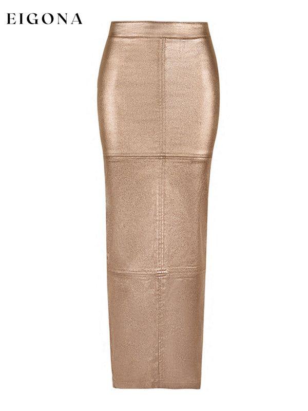 Women's Slim Fit Hip Covering Spliced Slit PU Leather Skirt bottoms clothes skirt skirts