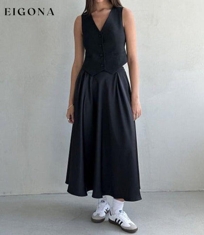 Elegant high-waisted satin satin long skirt Black bottoms clothes skirts