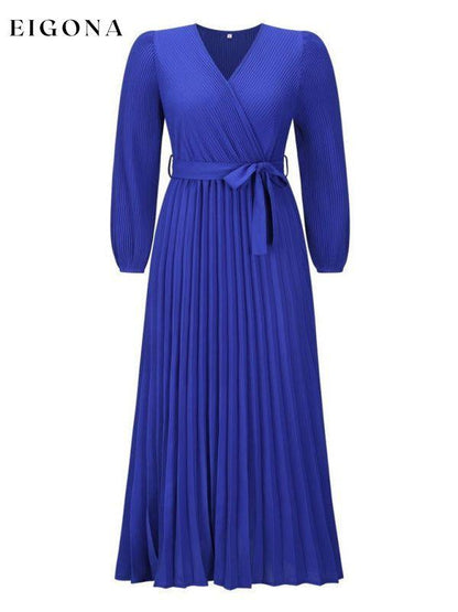 V-neck long-sleeved pleated A-line midi dress clothes dresses long dress long sleeve dresses maxi dress