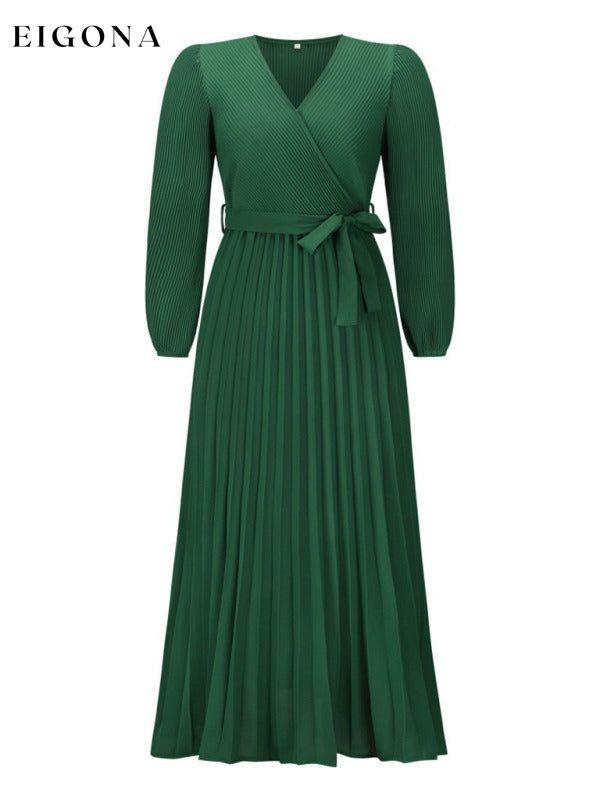 V-neck long-sleeved pleated A-line midi dress clothes dresses long dress long sleeve dresses maxi dress