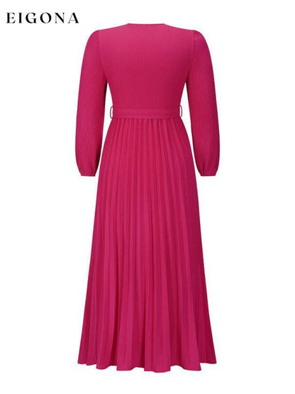 V-neck long-sleeved pleated A-line midi dress clothes dresses long dress long sleeve dresses maxi dress