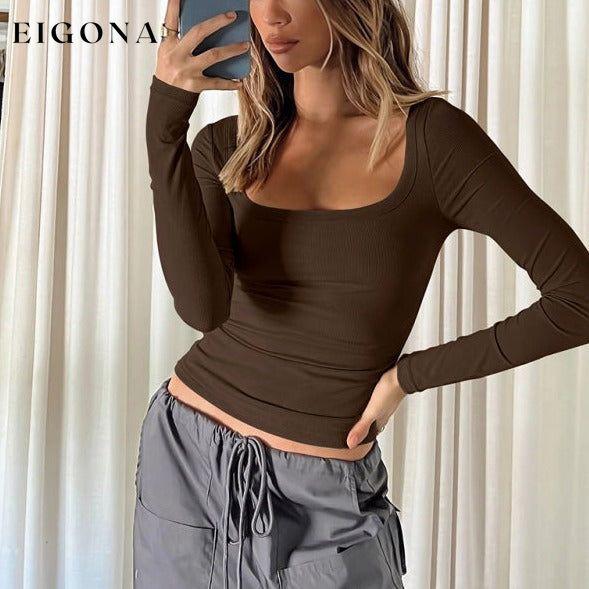 Feminine U-neck tight casual long-sleeved knitted top clothes long sleeve long sleeve shirt long sleeve shirts long sleeve top Nude nude shirts nude tops shirt shirts