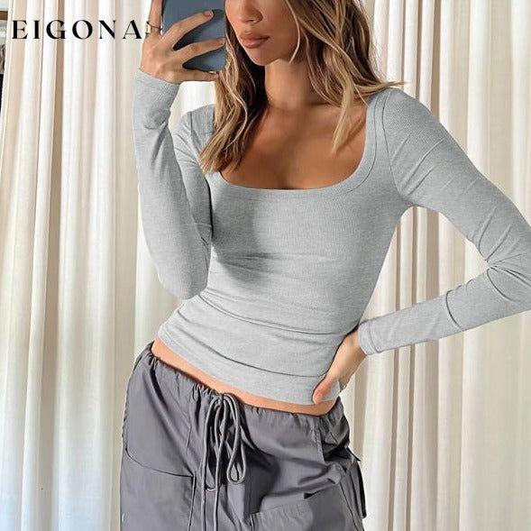 Feminine U-neck tight casual long-sleeved knitted top clothes long sleeve long sleeve shirt long sleeve shirts long sleeve top Nude nude shirts nude tops shirt shirts