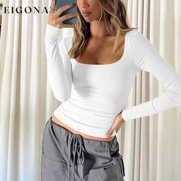 Feminine U-neck tight casual long-sleeved knitted top clothes long sleeve long sleeve shirt long sleeve shirts long sleeve top Nude nude shirts nude tops shirt shirts