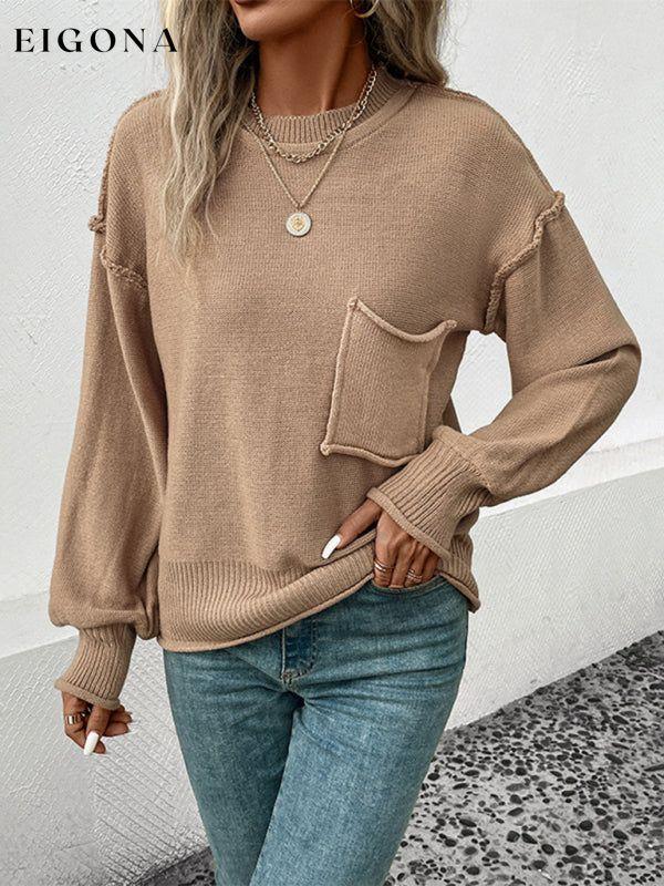 New long sleeve solid color autumn sweater Khaki clothes clothing long sleeve shirts long sleeve top shirt shirts