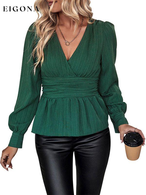 Women's new solid color V-neck long-sleeved waist shirt clothes long sleeve shirt long sleeve shirts long sleeve top long sleeve tops shirt shirts top tops Tops/Blouses