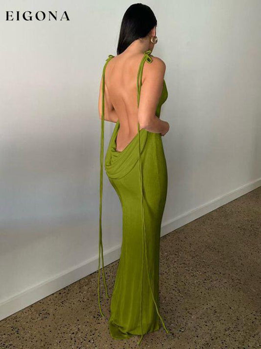 New fashionable and sexy backless strappy long skirt tube top halter neck dress Olive green clothes dress dresses evening dress long dress maxi dress need