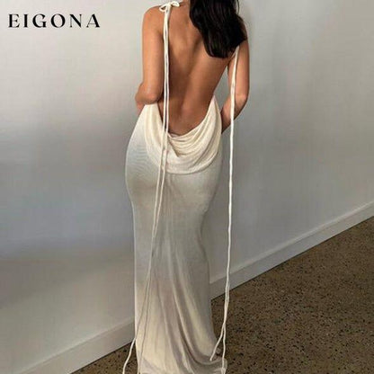 New fashionable and sexy backless strappy long skirt tube top halter neck dress Cracker khaki clothes dress dresses evening dress long dress maxi dress need