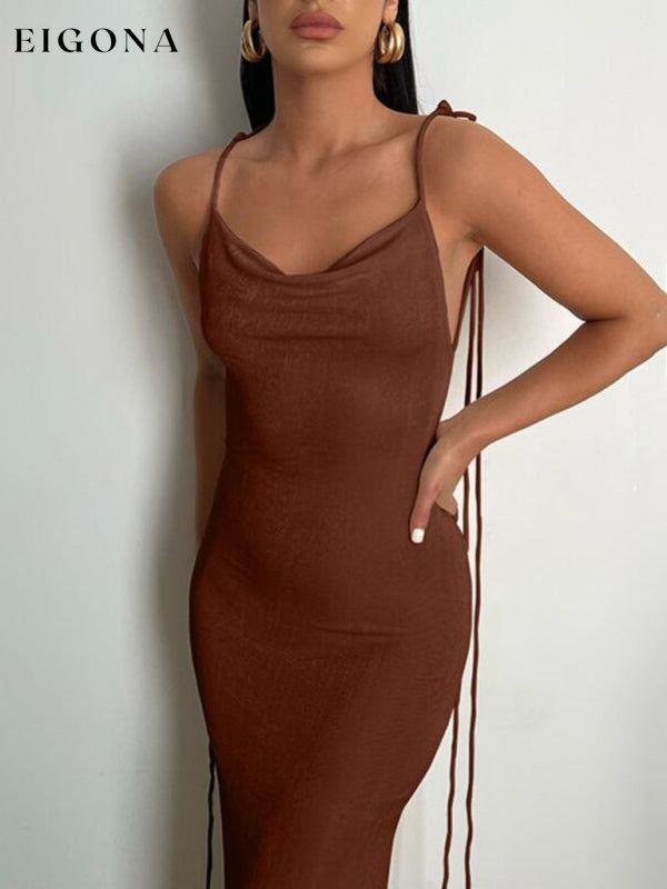 New fashionable and sexy backless strappy long skirt tube top halter neck dress Dark Brown clothes dress dresses evening dress long dress maxi dress need