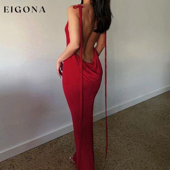 New fashionable and sexy backless strappy long skirt tube top halter neck dress Red clothes dress dresses evening dress long dress maxi dress need