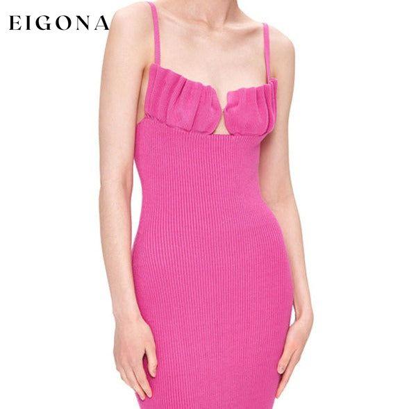 New solid color suspender-wrapped bust sleeveless slim fit backless midi dress black dress black dresses casual dre casual dress casual dresses clothes dress dresses halter dress midi dress pink dresses
