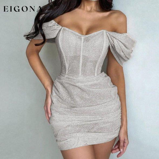 New style dress skirt, hip-covering one-shoulder slimming solid color dress Silver grey clothes dress dresses evening dress evening dresses short dresses
