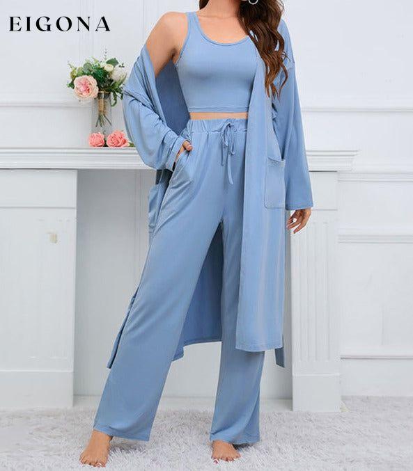 Women's home casual knitted three-piece set Blue clothes lounge lounge wear lounge wear sets loungewear loungewear sets pajamas sets
