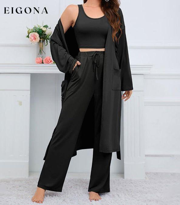 Women's home casual knitted three-piece set Black clothes lounge lounge wear lounge wear sets loungewear loungewear sets pajamas sets