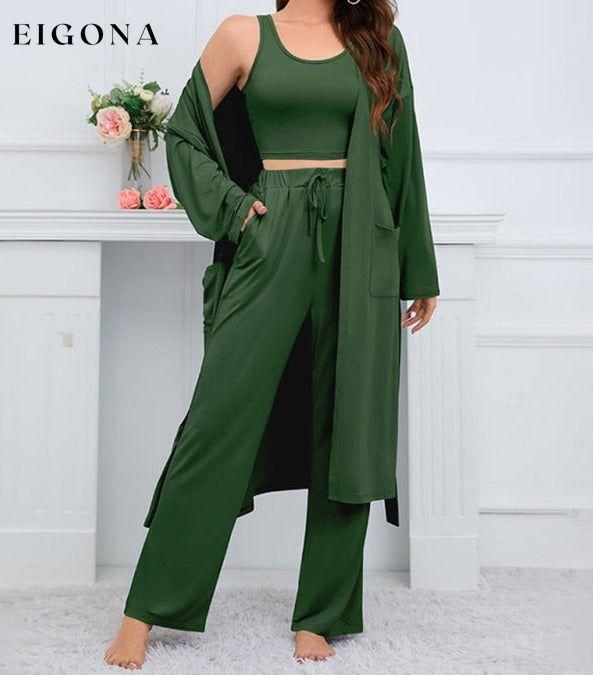 Women's home casual knitted three-piece set Green clothes lounge lounge wear lounge wear sets loungewear loungewear sets pajamas sets