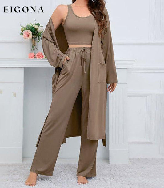 Women's home casual knitted three-piece set Khaki clothes lounge lounge wear lounge wear sets loungewear loungewear sets pajamas sets