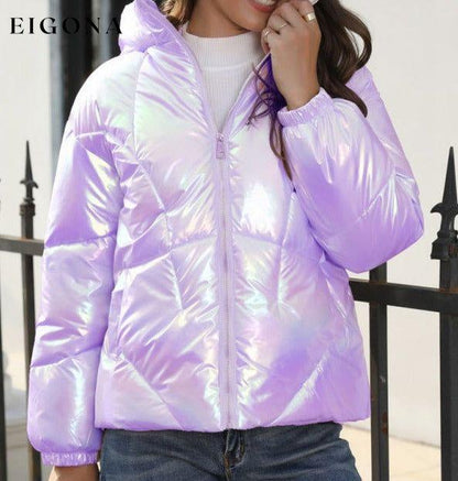 New Fashionable Shiny Cotton Hooded Bread Jacket Warm Cotton Jacket Purple clothes