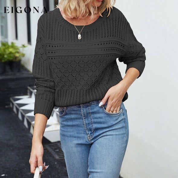Women's round neck hollow diamond pullover sweater clothes long sleeve shirts long sleeve top long sleeve tops sweaters tops Tops/Blouses
