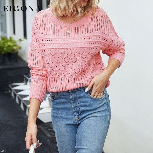 Women's round neck hollow diamond pullover sweater clothes long sleeve shirts long sleeve top long sleeve tops sweaters tops Tops/Blouses