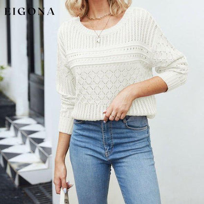 Women's round neck hollow diamond pullover sweater White clothes long sleeve shirts long sleeve top long sleeve tops sweaters tops Tops/Blouses