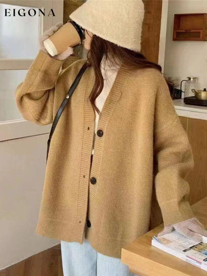 Women's loose buttoned versatile knitted cardigan Camel FREESIZE cardigan clothes sweaters