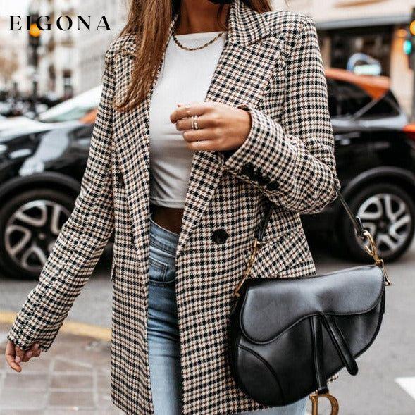 New coat button plaid printed small suit women's mid-length coat blazer blazers clothes Jackets & Coats Outerwear