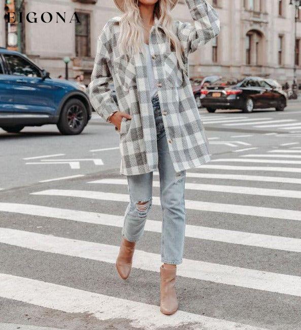 Women's Autumn and Winter New Plaid Printed Long Woolen Jacket