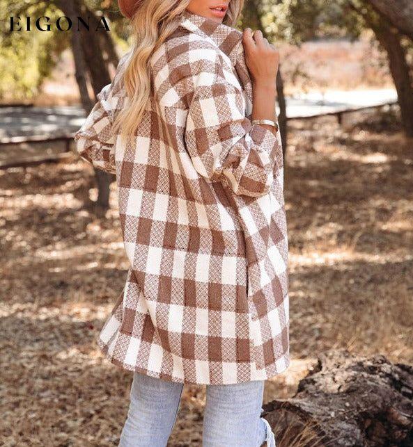 Women's Autumn and Winter New Plaid Printed Long Woolen Jacket clothes Jackets & Coats Outerwear
