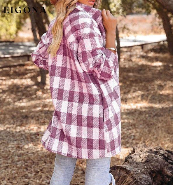 Women's Autumn and Winter New Plaid Printed Long Woolen Jacket