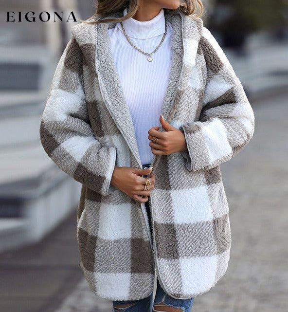 Women's Plush Hooded Plaid Long Sleeve Loose Jacket clothes Coat Jacket Coat Jackets & Coats Outerwear