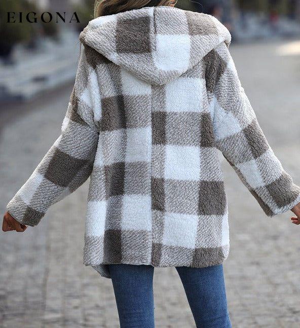 Women's Plush Hooded Plaid Long Sleeve Loose Jacket clothes Coat Jacket Coat Jackets & Coats Outerwear