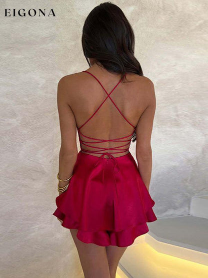 Women's new suspender satin backless strappy A-hem dress clothes dress dresses short dresses
