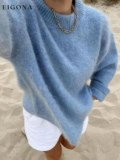 Women's New Mohair Round Neck Pullover Sweater Blue clothes Sweater sweaters