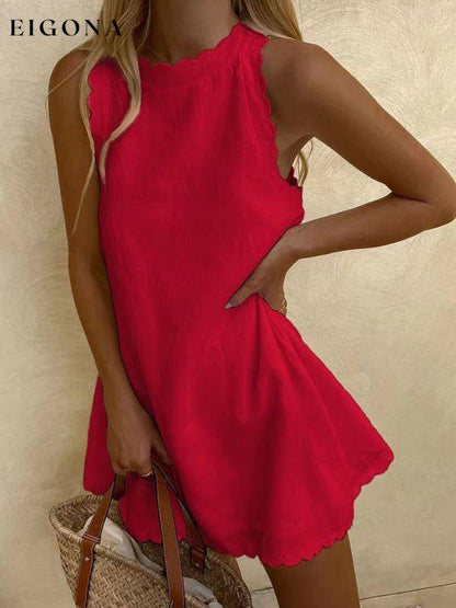 Women's New Mini Round Neck Sleeveless Dress Red casual dresses clothes dress dresses short dresses