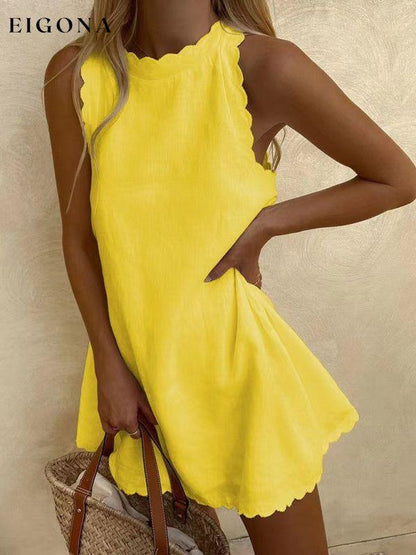 Women's New Mini Round Neck Sleeveless Dress Yellow casual dresses clothes dress dresses short dresses