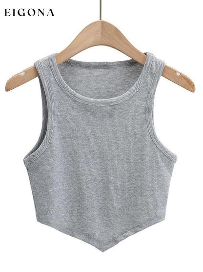 Women's new mini inverted triangle round neck elastic slim fit sleeveless short vest top Grey clothes crop top crop tops croptop shirt shirts short sleeve shirt top tops