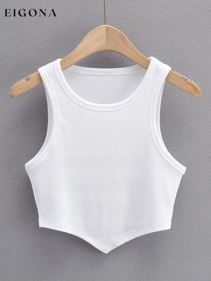 Women's new mini inverted triangle round neck elastic slim fit sleeveless short vest top White clothes crop top crop tops croptop shirt shirts short sleeve shirt top tops