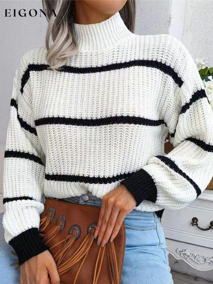 Women's Fashion Casual Striped Balloon Sleeve Turtleneck Sweater clothes Sweater sweaters turtle neck sweaters turtleneck sweater