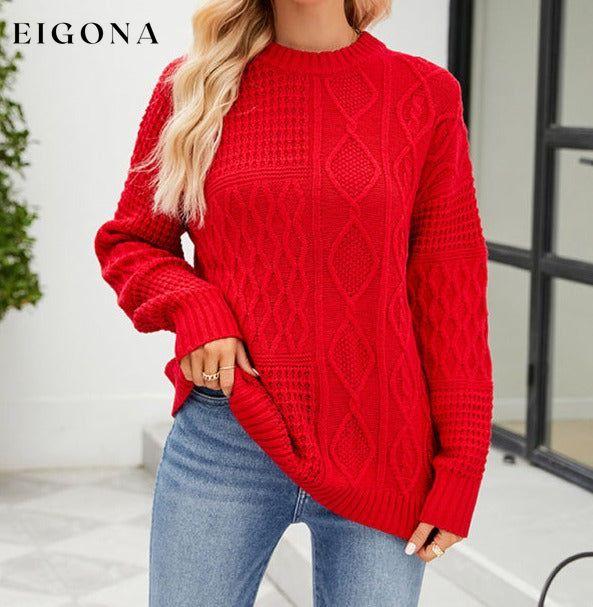 Women's round neck loose diamond knit sweater Red clothes Sweater sweaters Sweatshirt