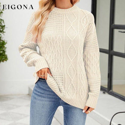 Women's round neck loose diamond knit sweater White clothes Sweater sweaters Sweatshirt