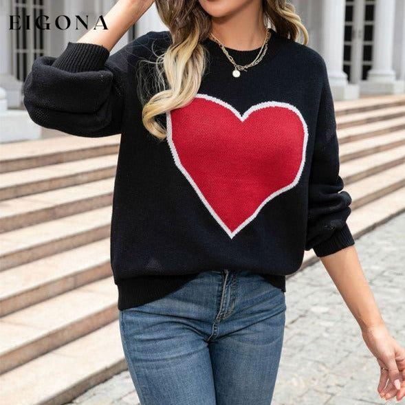 Women's love round neck knitted Heart pullover sweater Black clothes Sweater sweaters Sweatshirt