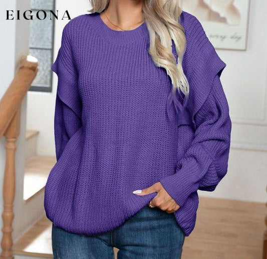 Women's New Style Drop Shoulder Long Sleeve Loose Knitted Sweater Purple clothes Sweater sweaters