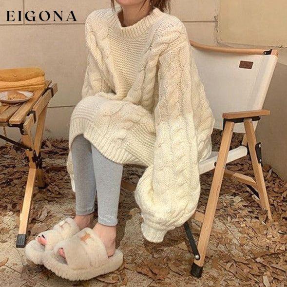 Women's new thickened lazy style loose and slim mid-length lantern sleeve sweater clothes Sweater sweaters Sweatshirt