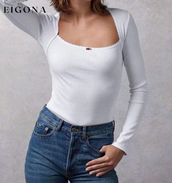 Women's New Bottoming Shirt Stretch Thread Body Flower Square Neck Knitted Long Sleeve T-Shirt Top clothes long sleeve shirt long sleeve shirts long sleeve top long sleeve tops shirt shirts top tops