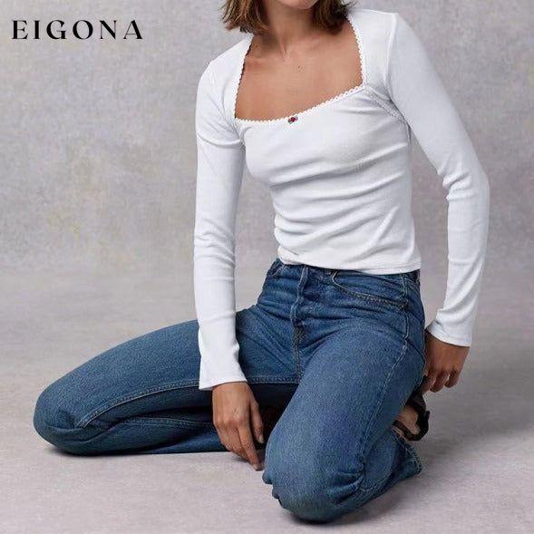 Women's New Bottoming Shirt Stretch Thread Body Flower Square Neck Knitted Long Sleeve T-Shirt Top clothes long sleeve shirt long sleeve shirts long sleeve top long sleeve tops shirt shirts top tops