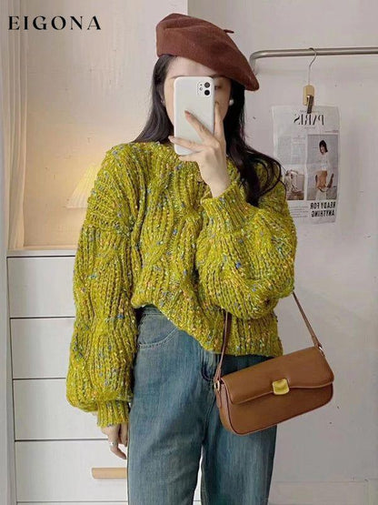 Women's color block loose twist crew neck knit sweater clothes Sweater sweaters