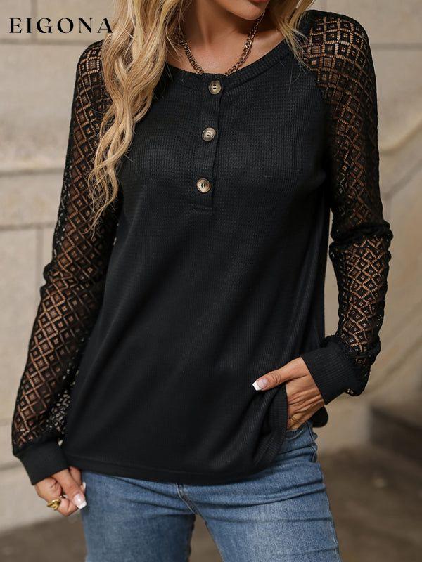 Women's lace patchwork V-neck long-sleeved top