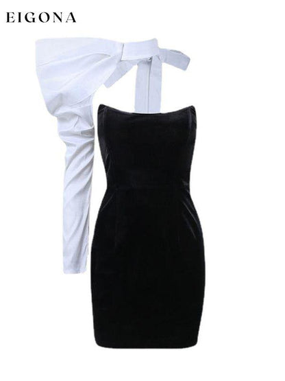 New style one-shoulder bow tube top two-piece fishbone slim dress clothes dress dresses short dresses