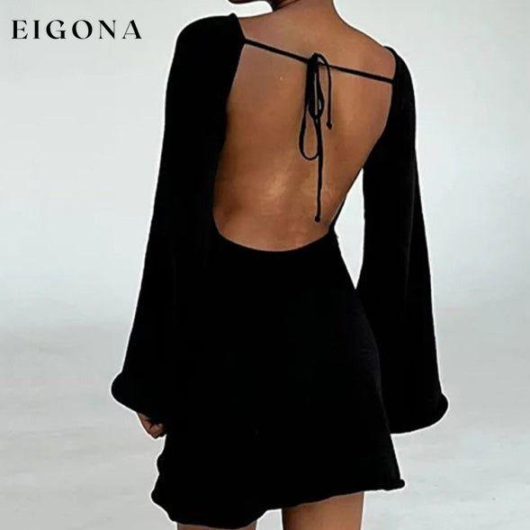 Women's New Sexy Backless Bell Sleeve Loose Beach Vacation Dress casual dress casual dresses clothes dress dresses long sleeve dress long sleeve dresses short dresses