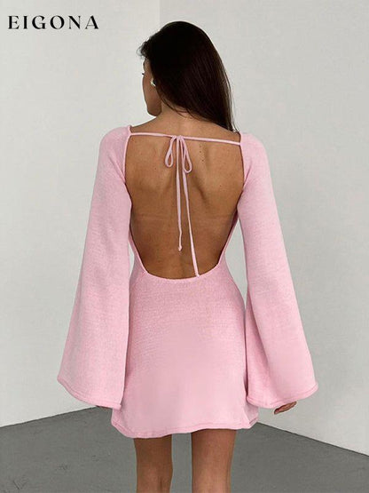 Women's New Sexy Backless Bell Sleeve Loose Beach Vacation Dress casual dress casual dresses clothes dress dresses long sleeve dress long sleeve dresses short dresses